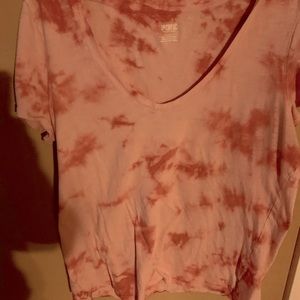 PINK brand V neck tee, in pink tie dye. Size large